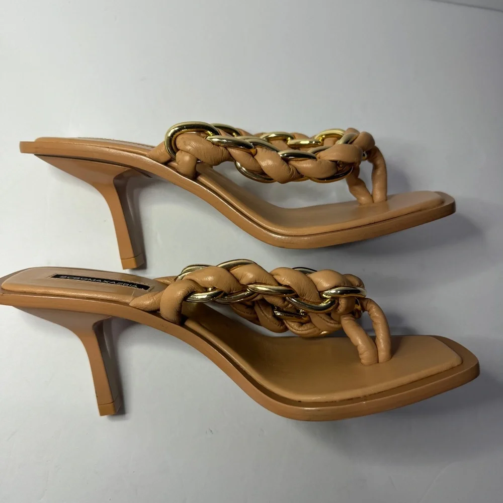 BCBGMAXAZRIA Mistia Braided Chain Heel Sandals in Palomino Sz 6 - Picture 8 of 13
